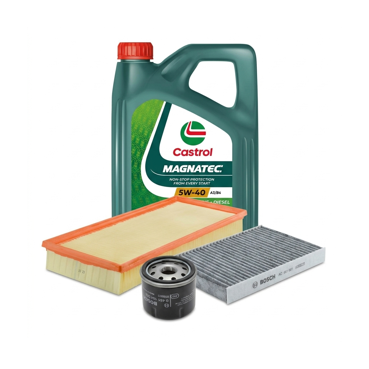 Kit revizie ulei Castrol MAGNATEC 5W-40 A3/B4 + filtre Renault Clio 3 1.2 Ethanol 75 CP – Bosch