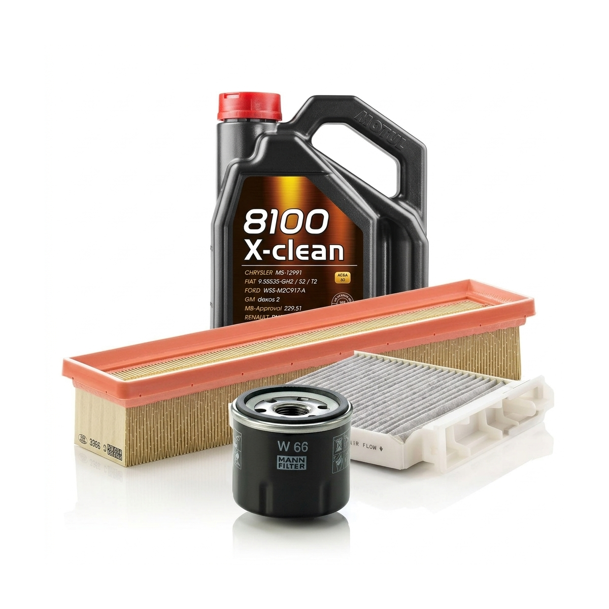 Kit revizie ulei Motul 8100 X-CLEAN 5W-40 + filtre Renault Clio 3 1.2 Ethanol 75 CP – MANN