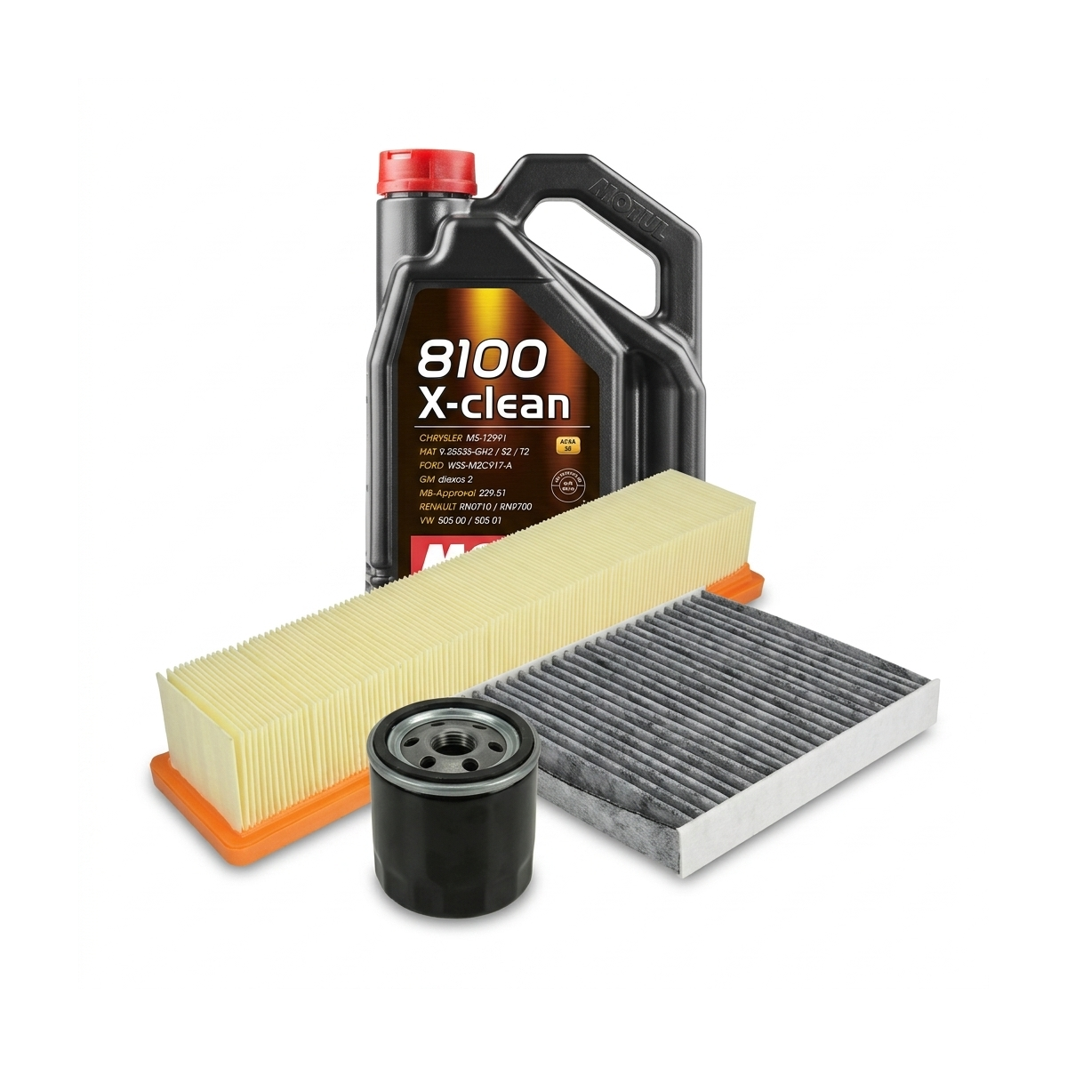 Kit revizie ulei Motul 8100 X-CLEAN 5W-40 + filtre Renault Clio 3 1.2 Ethanol 75 CP – PURRO