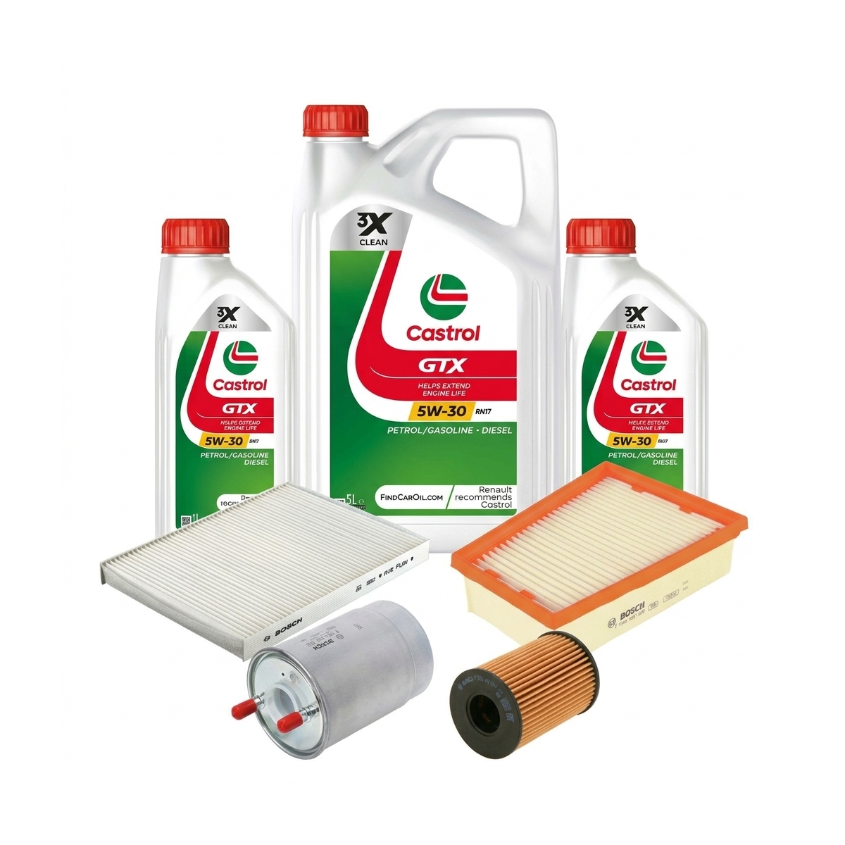 Kit revizie ulei Castrol GTX 5W-30 RN17 + filtre Renault Megane 3 2.0 dCi 150 CP – Bosch