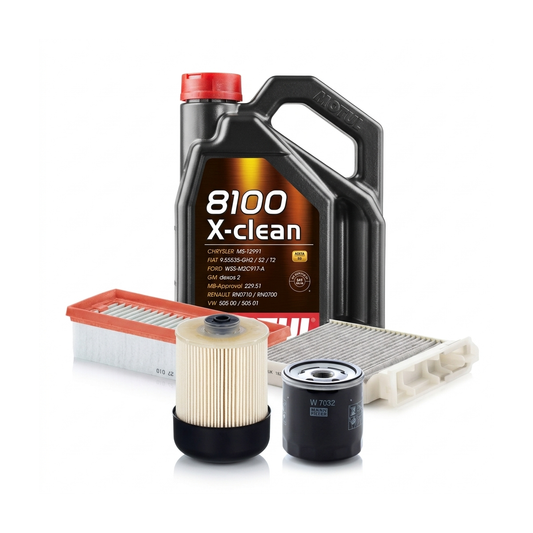 Kit revizie ulei Motul 8100 X-CLEAN 5W-40 + filtre Dacia Duster HS 1.5 dCi 109 CP – MANN