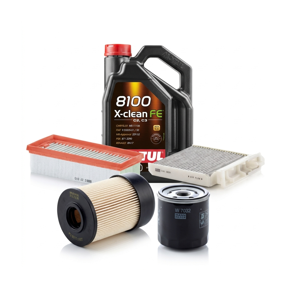 Kit revizie ulei Motul 8100 X-CLEAN FE 5W-30 + filtre Dacia Duster HS 1.5 dCi 109 CP – MANN
