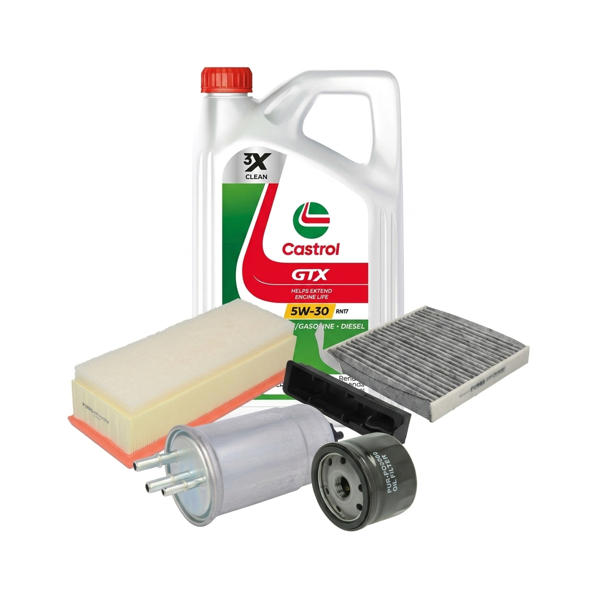 Kit revizie ulei Castrol GTX 5W-30 RN17 + filtre Dacia Duster HS 1.5 dCi 109 CP – PURRO