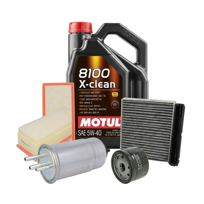 Kit revizie ulei Motul 8100 X-CLEAN 5W-40 + filtre Dacia Duster HS 1.5 dCi 109 CP – PURRO