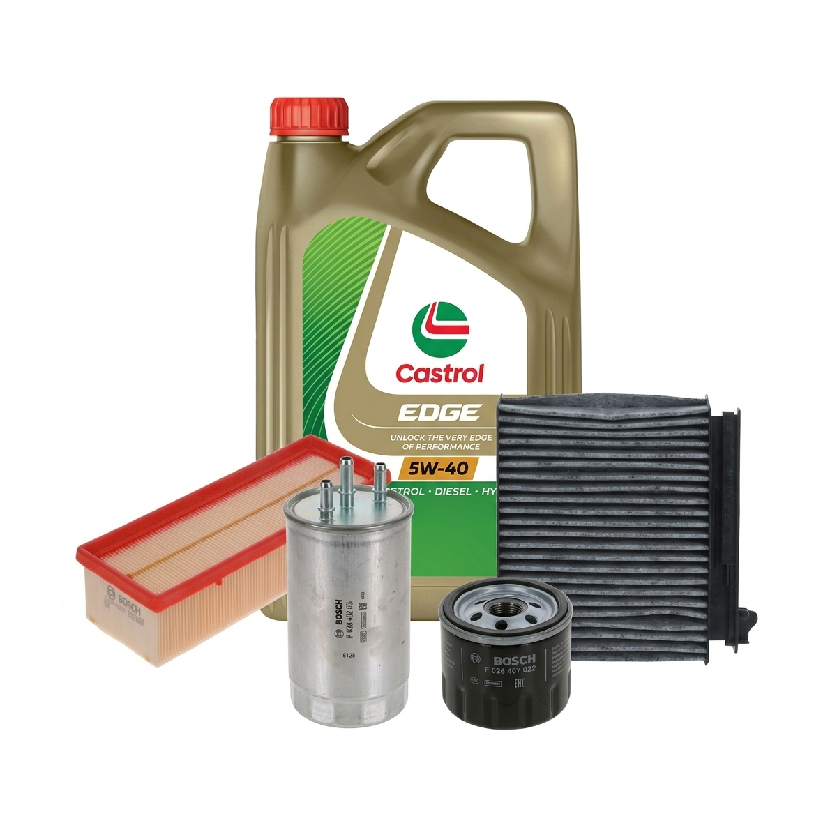 Kit revizie ulei Castrol EDGE 5W-40 + filtre Dacia Duster HS 1.5 dCi 4x4 90 CP – Bosch