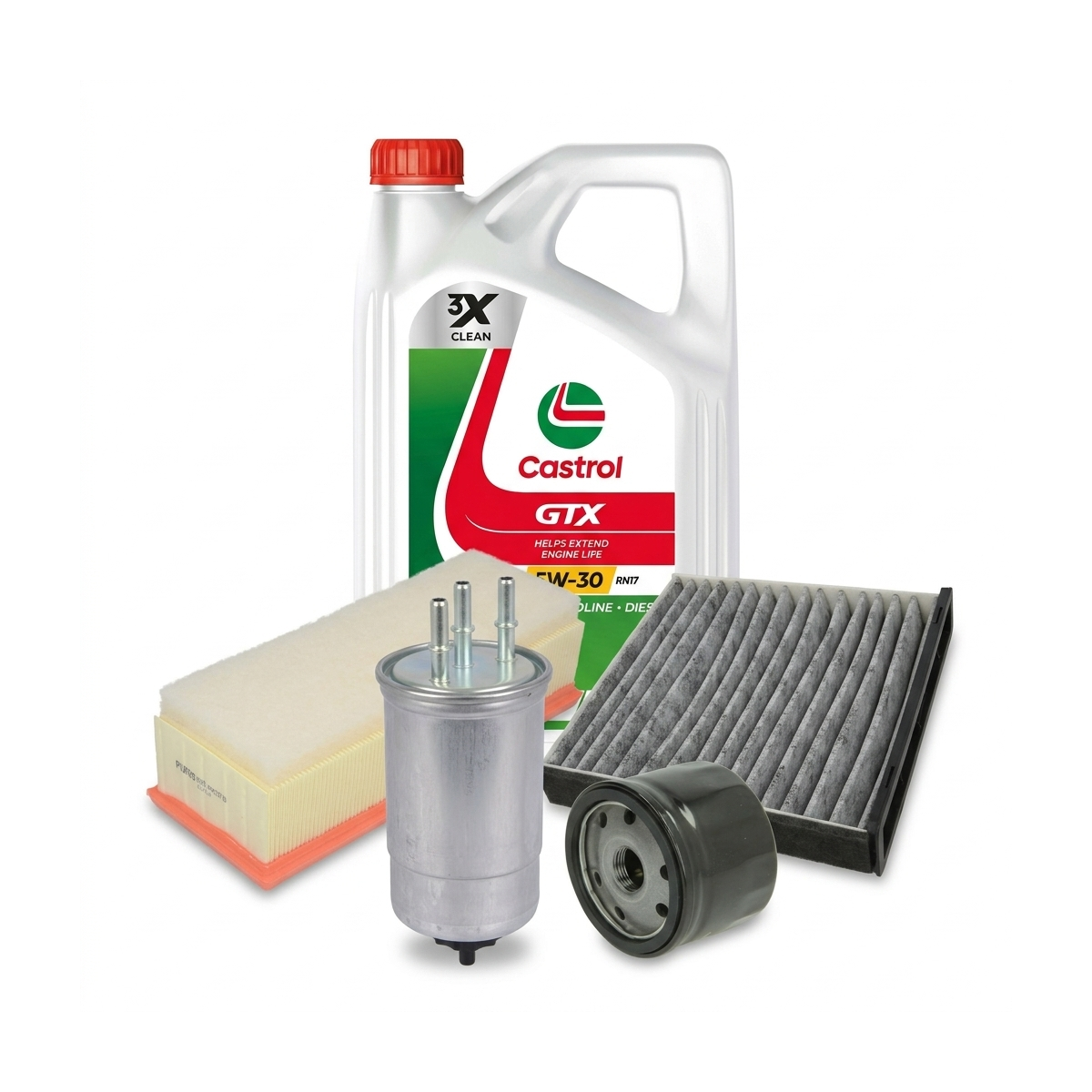 Kit revizie ulei Castrol GTX 5W-30 RN17 + filtre Dacia Duster HS 1.5 dCi 4x4 90 CP – PURRO