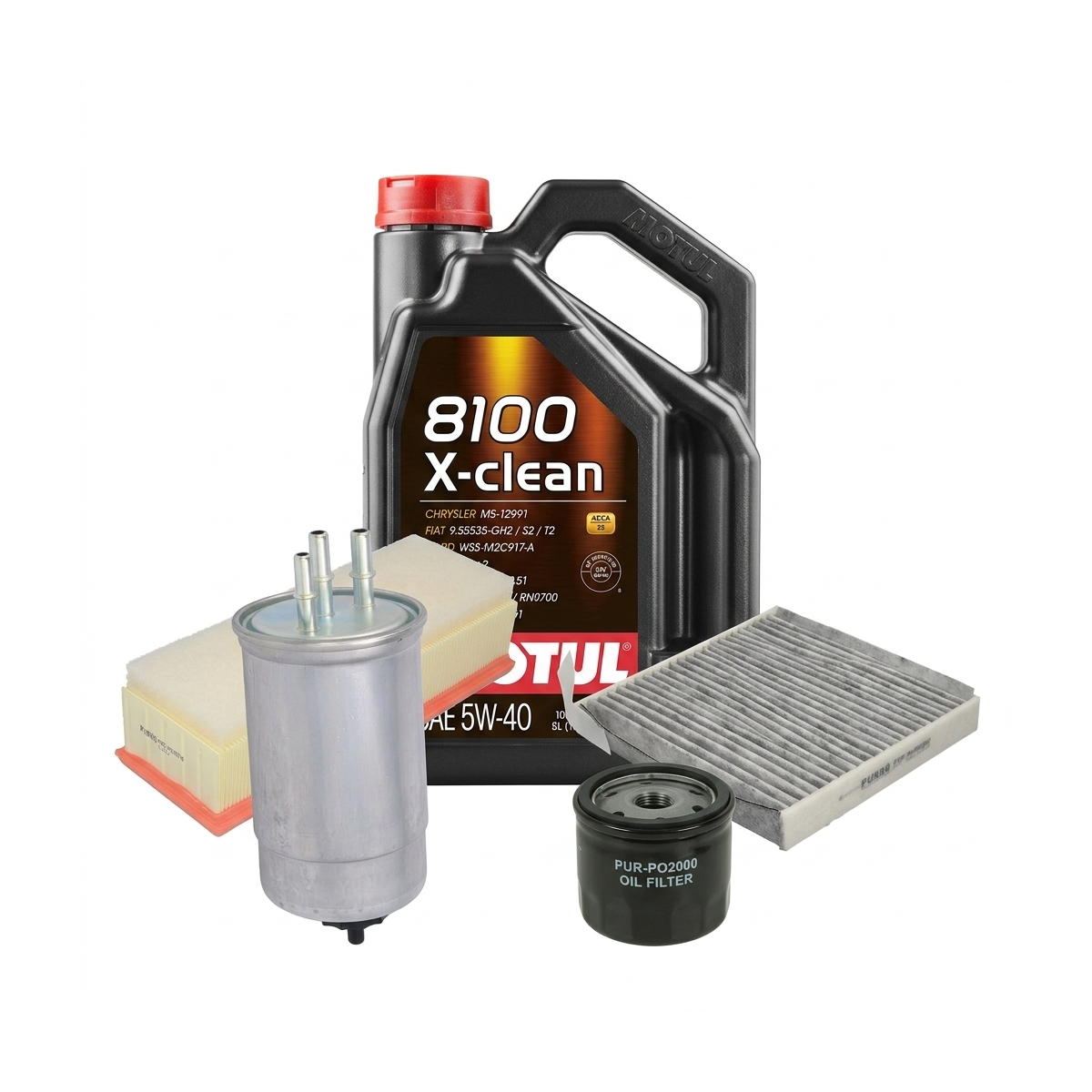 Kit revizie ulei Motul 8100 X-CLEAN 5W-40 + filtre Dacia Duster HS 1.5 dCi 4x4 110 CP – PURRO