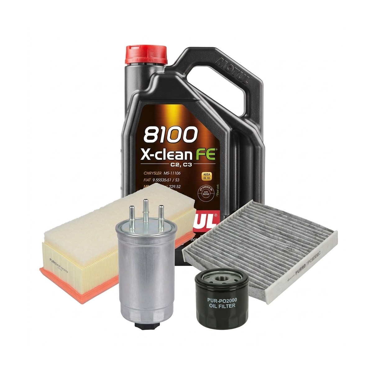 Kit revizie ulei Motul 8100 X-CLEAN FE 5W-30 + filtre Dacia Duster HS 1.5 dCi 4x4 110 CP – PURRO