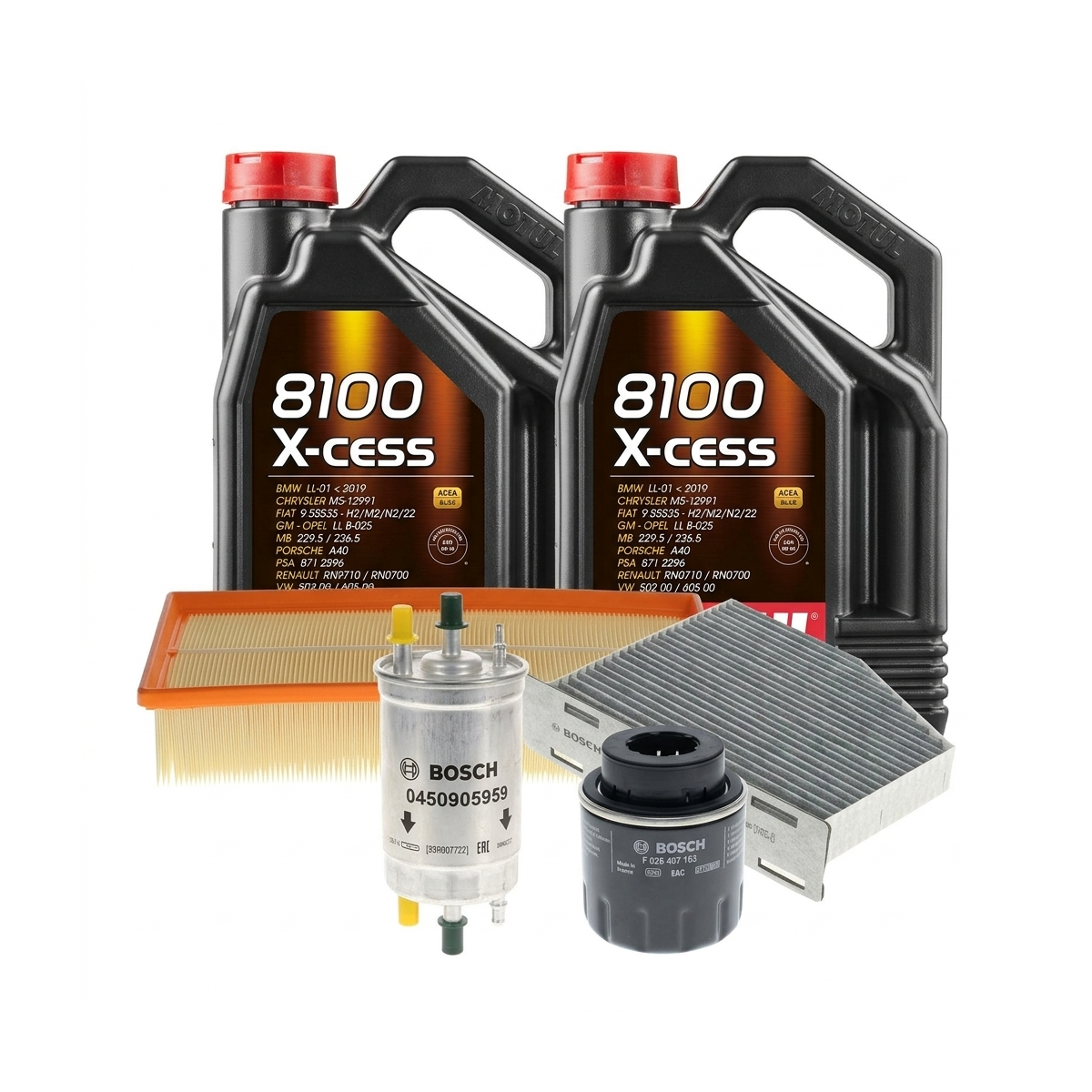 Kit revizie ulei Motul 8100 X-CESS 5W-40 + filtre VW Jetta 4 1.4 TSI 150 CP – Bosch
