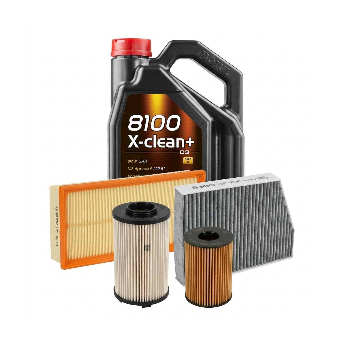 Kit revizie ulei Motul 8100 X-CLEAN+ 5W-30 + filtre VW Touran 1T3 2.0 TDI 140 CP – Bosch