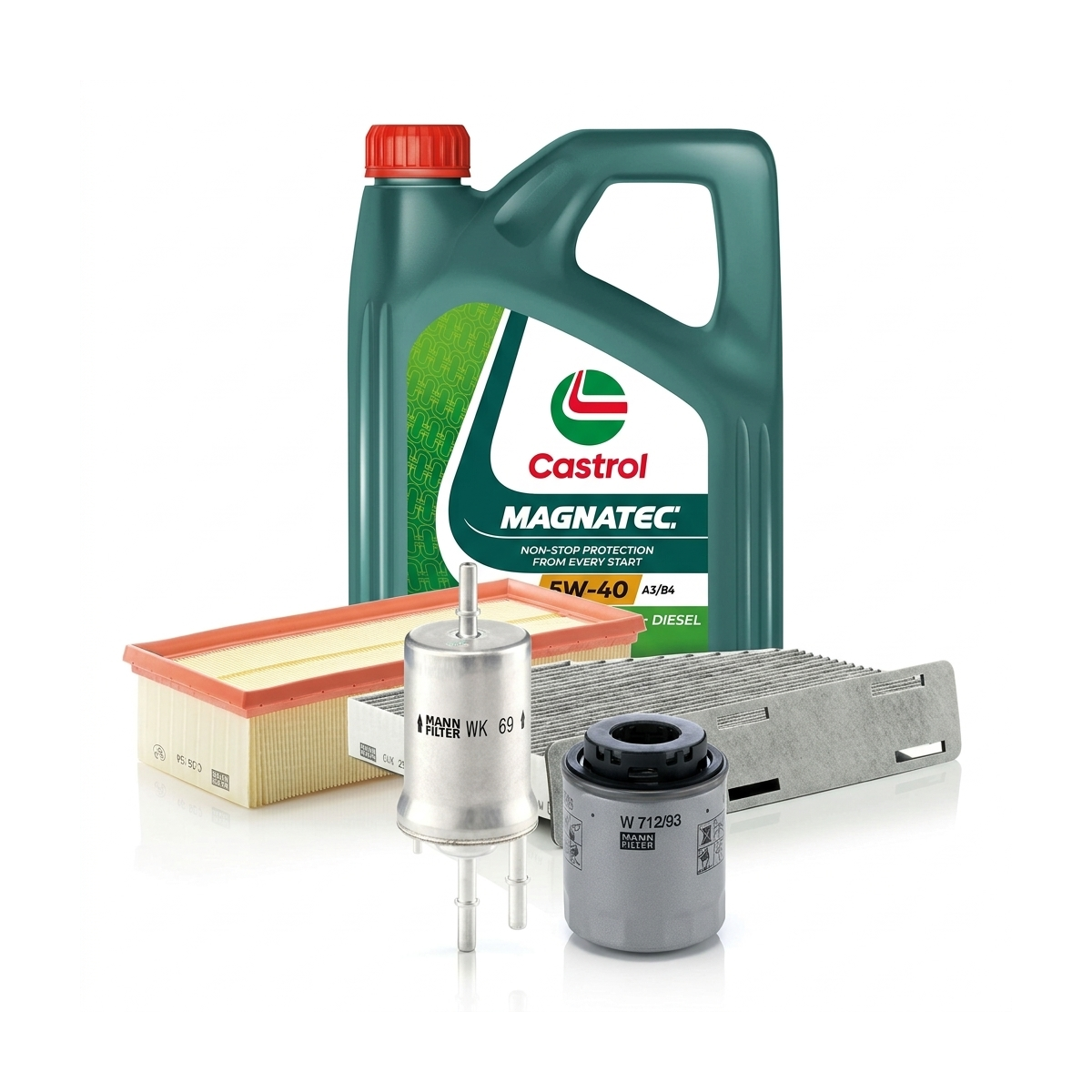 Kit revizie ulei Castrol MAGNATEC 5W-40 A3/B4 + filtre VW Touran 1T3 1.4 TSI 170 CP – MANN