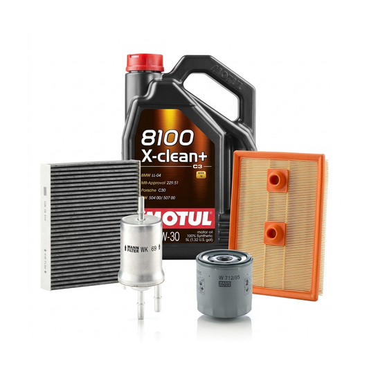 Kit revizie ulei Motul 8100 X-CLEAN+ 5W-30 + filtre VW Polo 5 1.4 TSI 140 CP – MANN