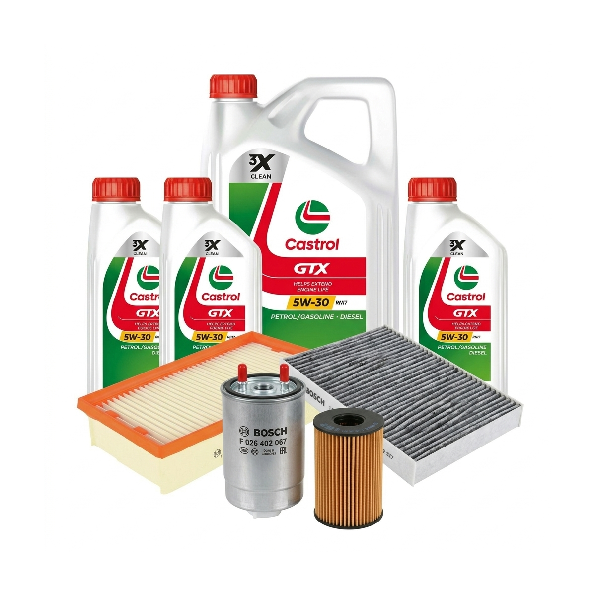 Kit revizie ulei Castrol GTX 5W-30 RN17 + filtre Renault Megane 3 2.0 dCi 163 CP – Bosch