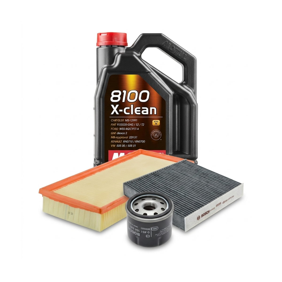 Kit revizie ulei Motul 8100 X-CLEAN 5W-40 + filtre Renault Clio 4 1.2 16V 73 CP – Bosch