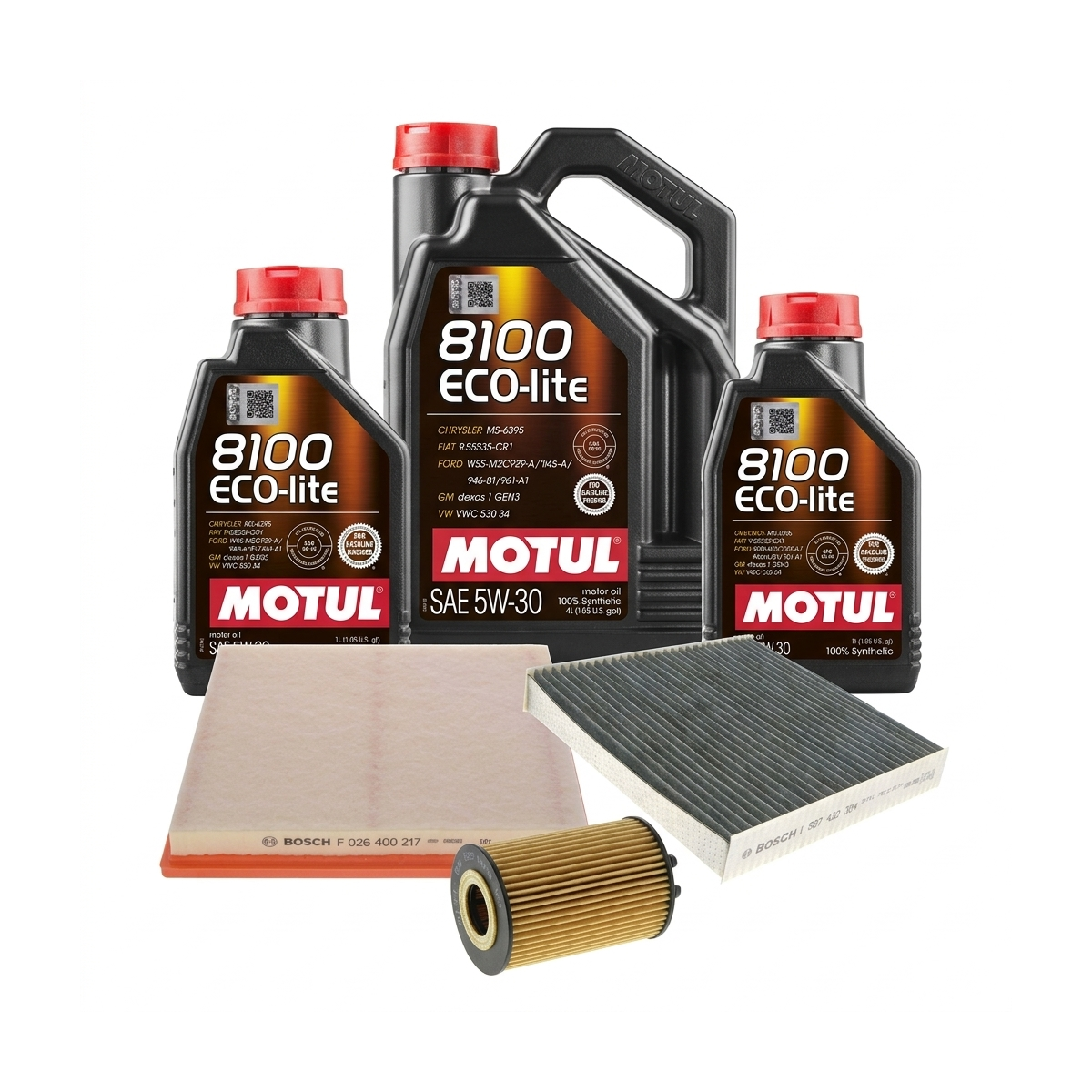Kit revizie ulei Motul 8100 ECO-LITE 5W-30 + filtre Opel Astra J 1.6 SIDI 170 CP – Bosch