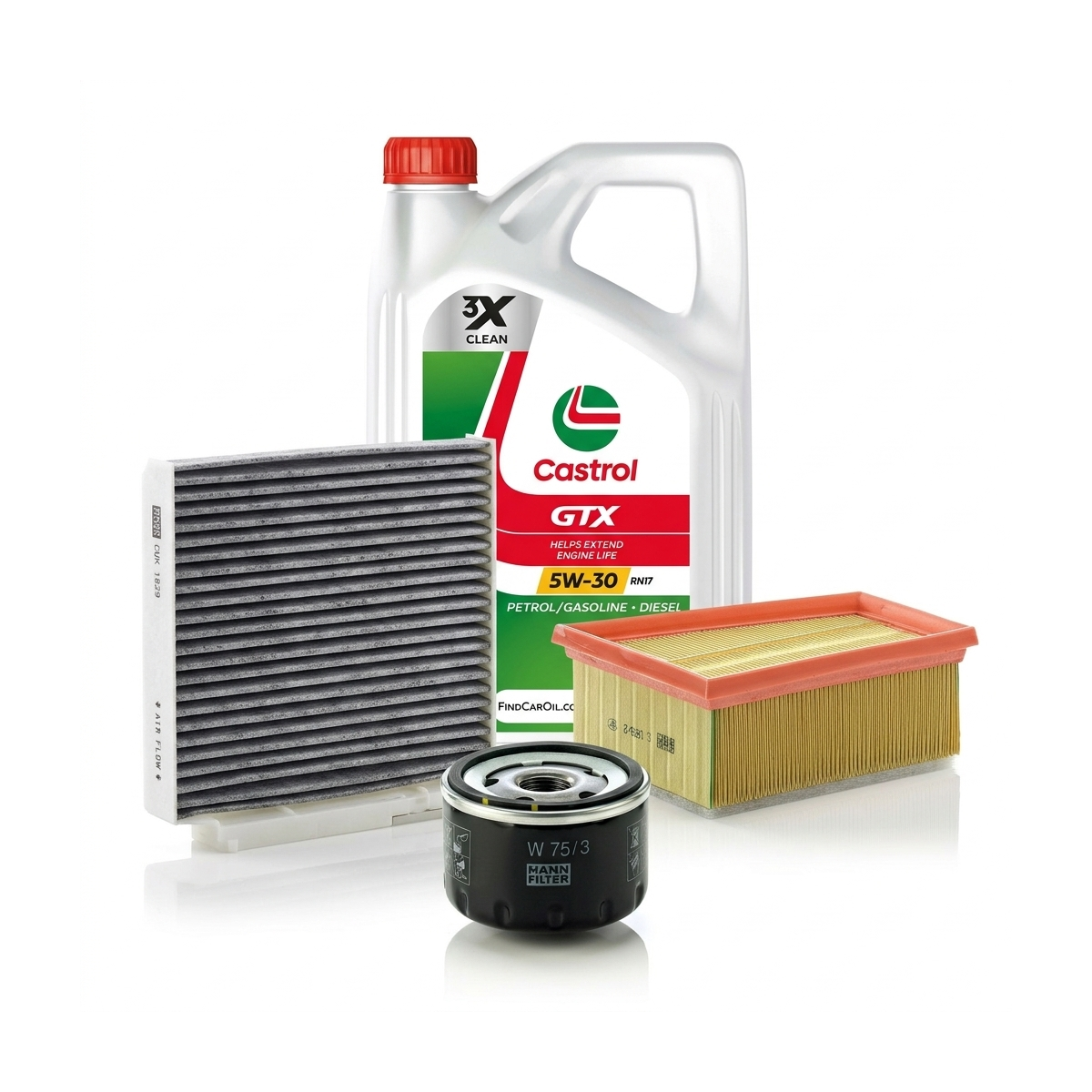 Kit revizie ulei Castrol GTX 5W-30 RN17 + filtre Dacia Duster HS 1.6 16V Hi-Flex 105 CP – MANN