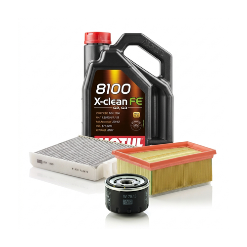 Kit revizie ulei Motul 8100 X-CLEAN FE 5W-30 + filtre Dacia Duster HS 1.6 16V Hi-Flex 105 CP – MANN