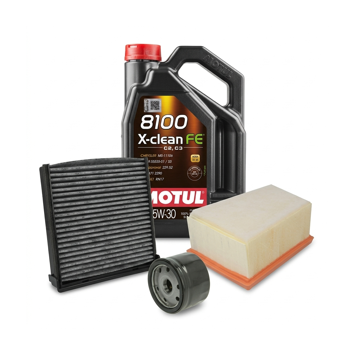 Kit revizie ulei Motul 8100 X-CLEAN FE 5W-30 + filtre Dacia Duster HS 1.6 16V Hi-Flex 105 CP – PURRO