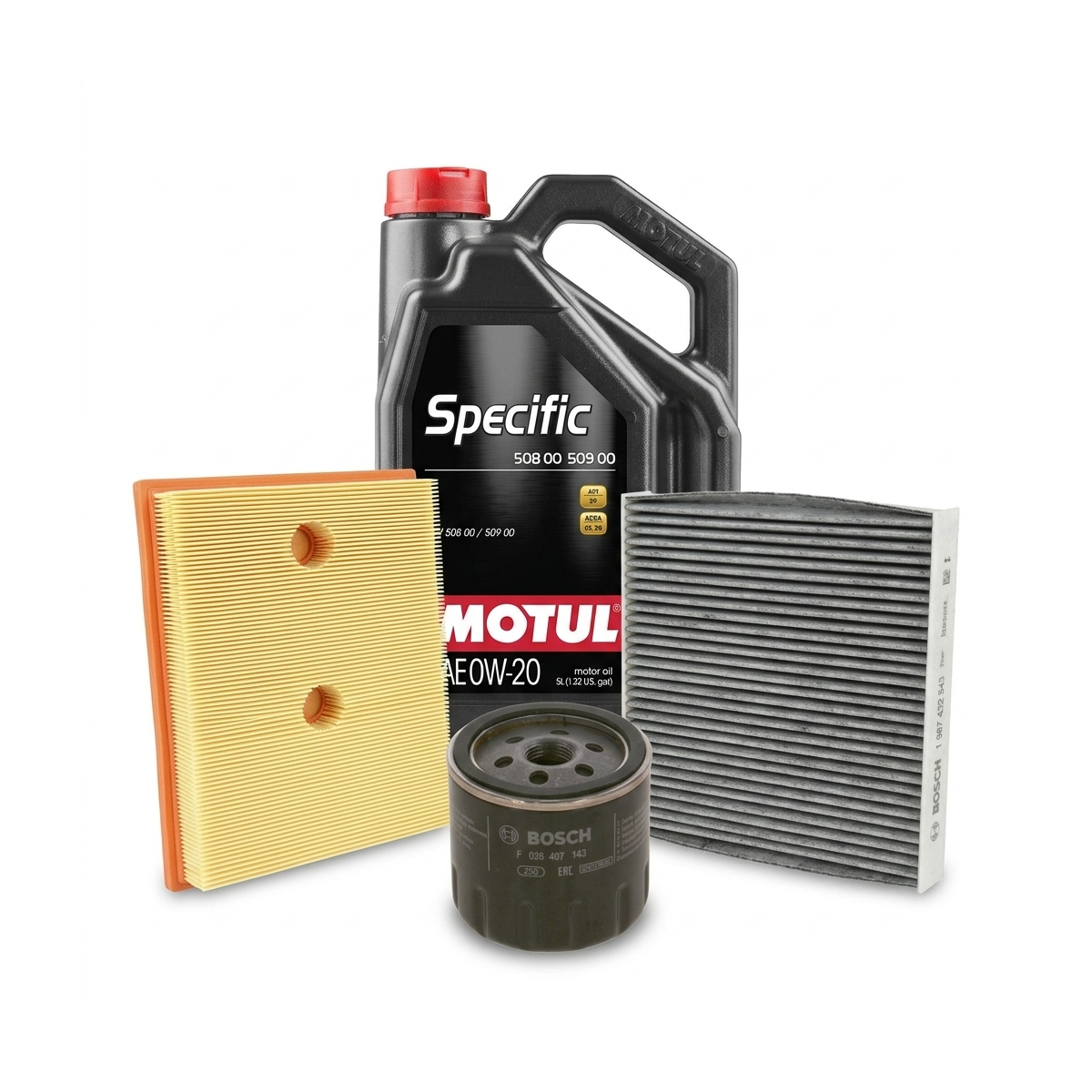 Kit revizie ulei Motul SPECIFIC 508 00 509 00 0W-20 + filtre VW Golf 7 1.4 TSI 122 CP – Bosch