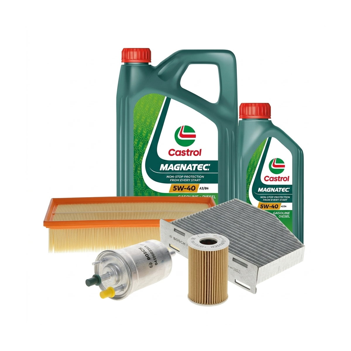 Kit revizie ulei Castrol MAGNATEC 5W-40 A3/B4 + filtre VW Jetta 4 2.0 TSI 211 CP – Bosch