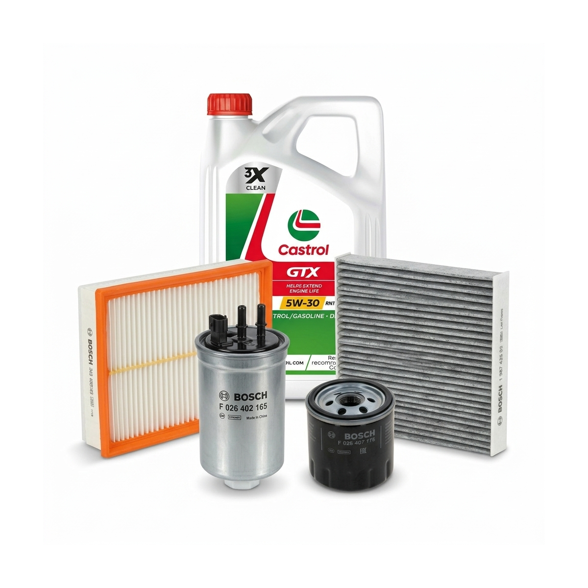 Kit revizie ulei Castrol GTX 5W-30 RN17 + filtre Dacia Sandero 2 1.5 dCi 90 CP – Bosch