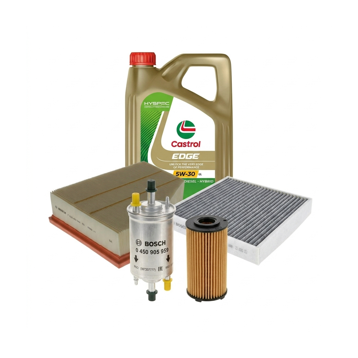 Kit revizie ulei Castrol EDGE 5W-30 LL + filtre VW Polo 5 2.0 R WRC 220 CP – Bosch