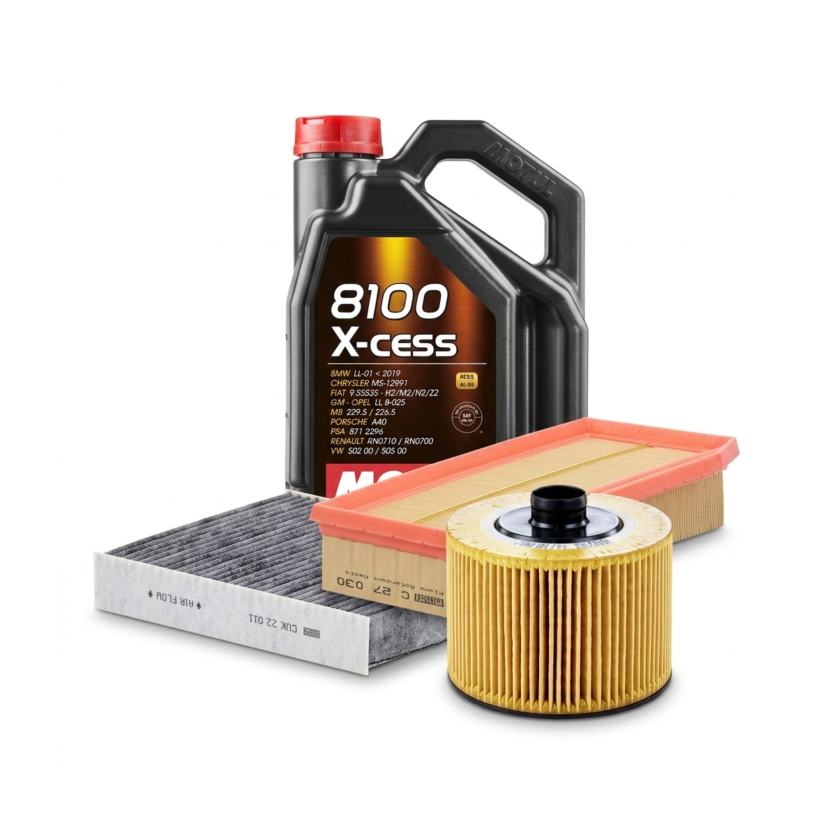 Kit revizie ulei Motul 8100 X-CESS 5W-40 + filtre Dacia Logan 2 TCe 90 CP , motor H4B – MANN