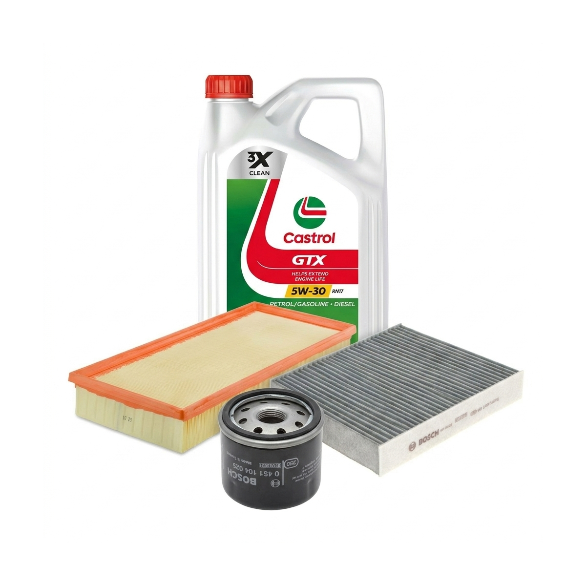 Kit revizie ulei Castrol GTX 5W-30 RN17 + filtre Dacia Logan 2 1.2 75 CP – Bosch