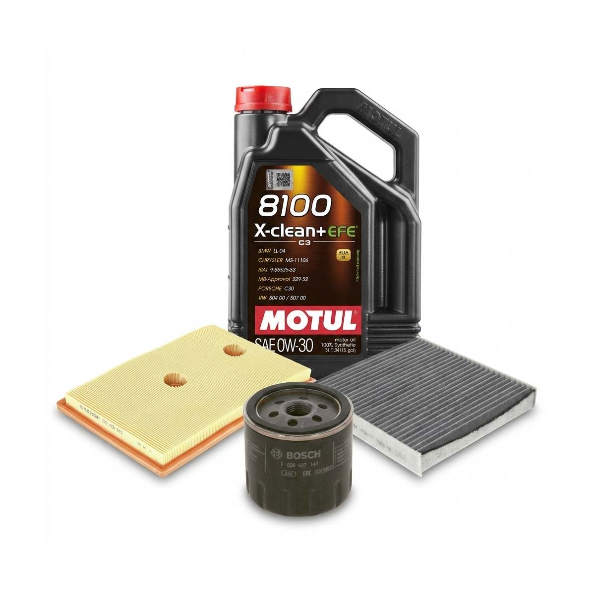 Kit revizie ulei Motul 8100 X-CLEAN+ EFE 0W-30 + filtre Skoda Octavia 3 1.4 TSI 140 CP – Bosch