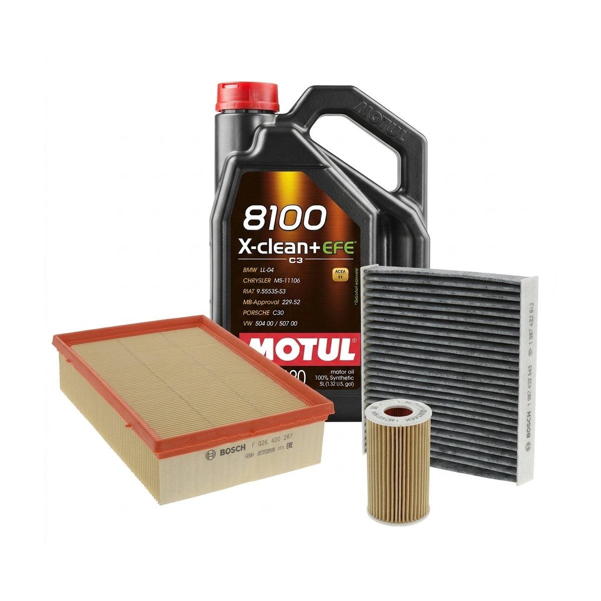 Kit revizie ulei Motul 8100 X-CLEAN+ EFE 0W-30 + filtre Skoda Octavia 3 1.8 TSI 180 CP – Bosch