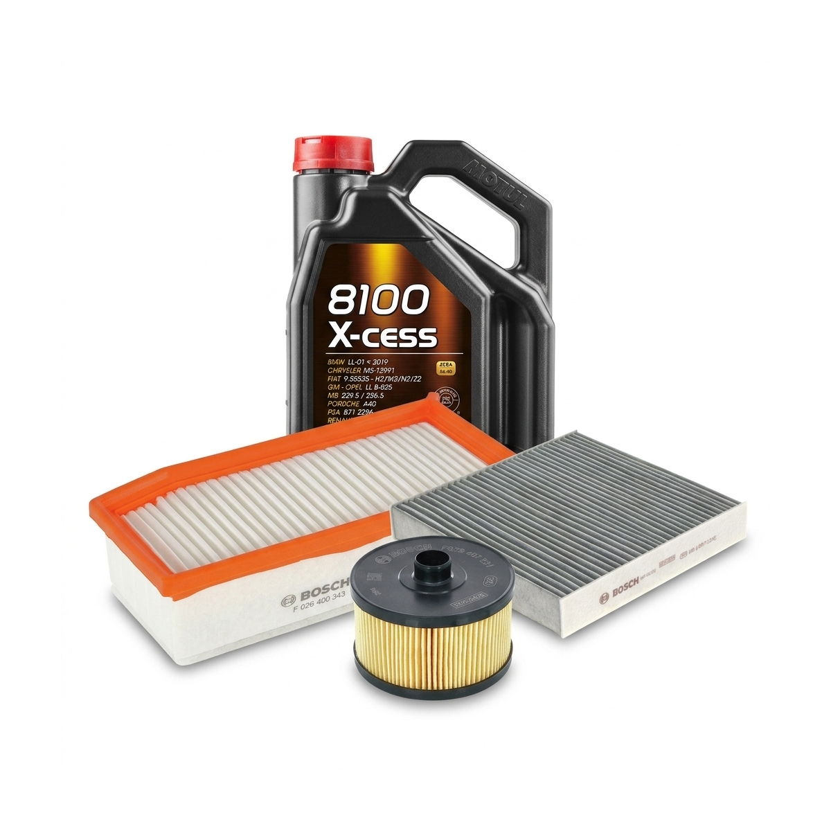 Kit revizie ulei Motul 8100 X-CESS 5W-40 + filtre Renault Clio 4 1.2 TCe 120 CP – Bosch