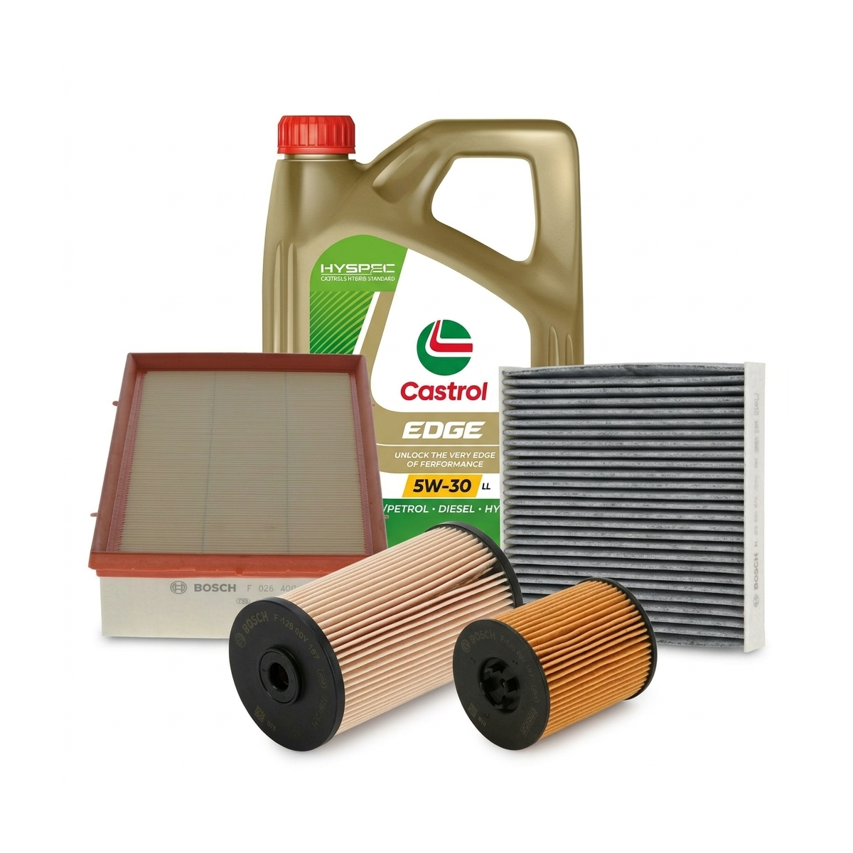 Kit revizie ulei Castrol EDGE 5W-30 LL + filtre Skoda Octavia 3 2.0 TDI 143 CP – Bosch