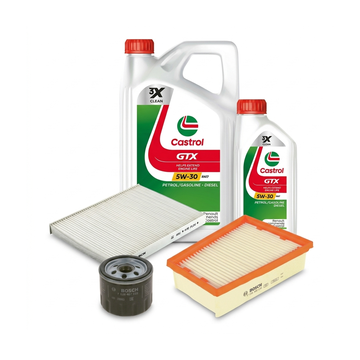 Kit revizie ulei Castrol GTX 5W-30 RN17 + filtre Renault Megane 3 2.0 TCe 190 CP – Bosch