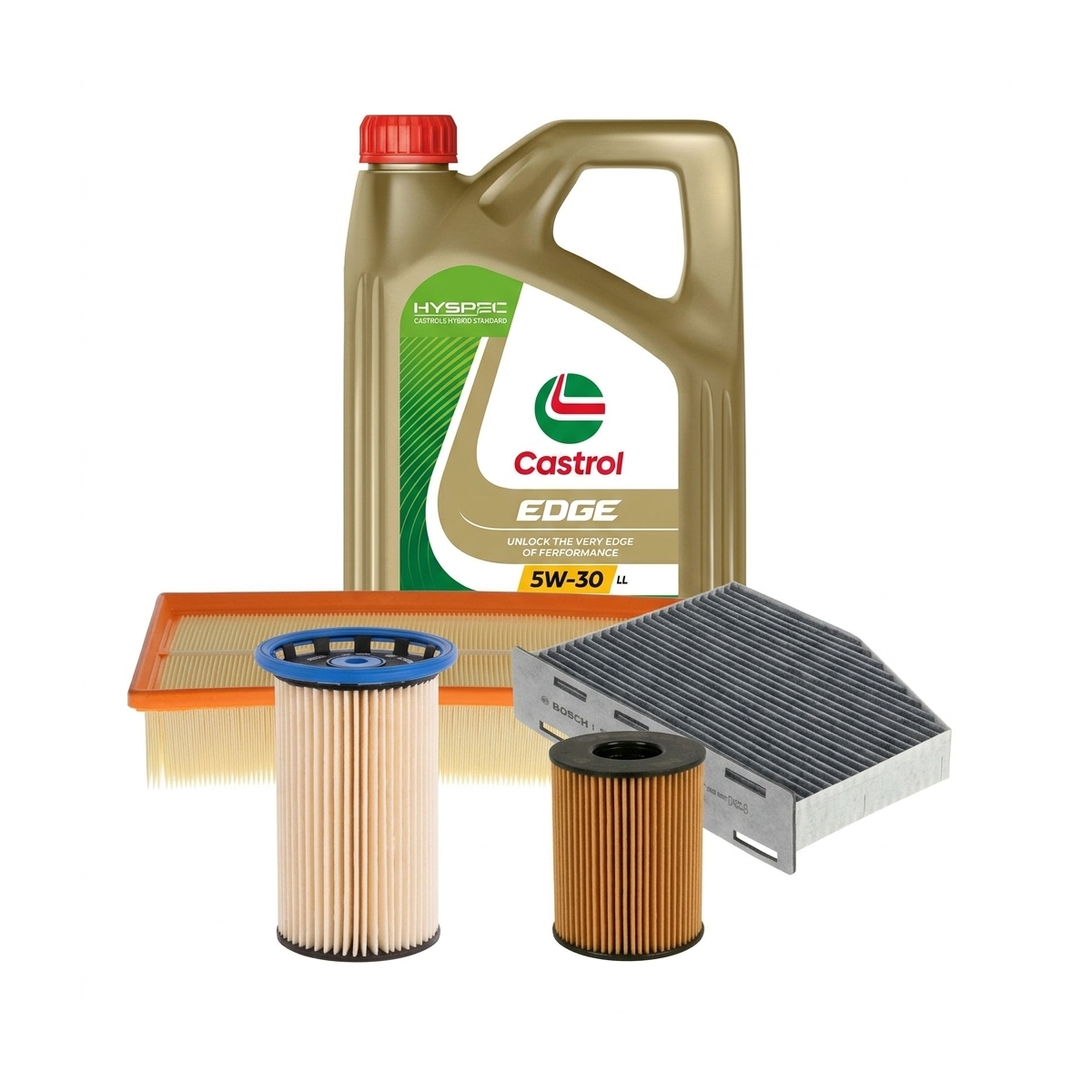 Kit revizie ulei Castrol EDGE 5W-30 LL + filtre VW Passat B7 2.0 TDI 4motion 177 CP – Bosch