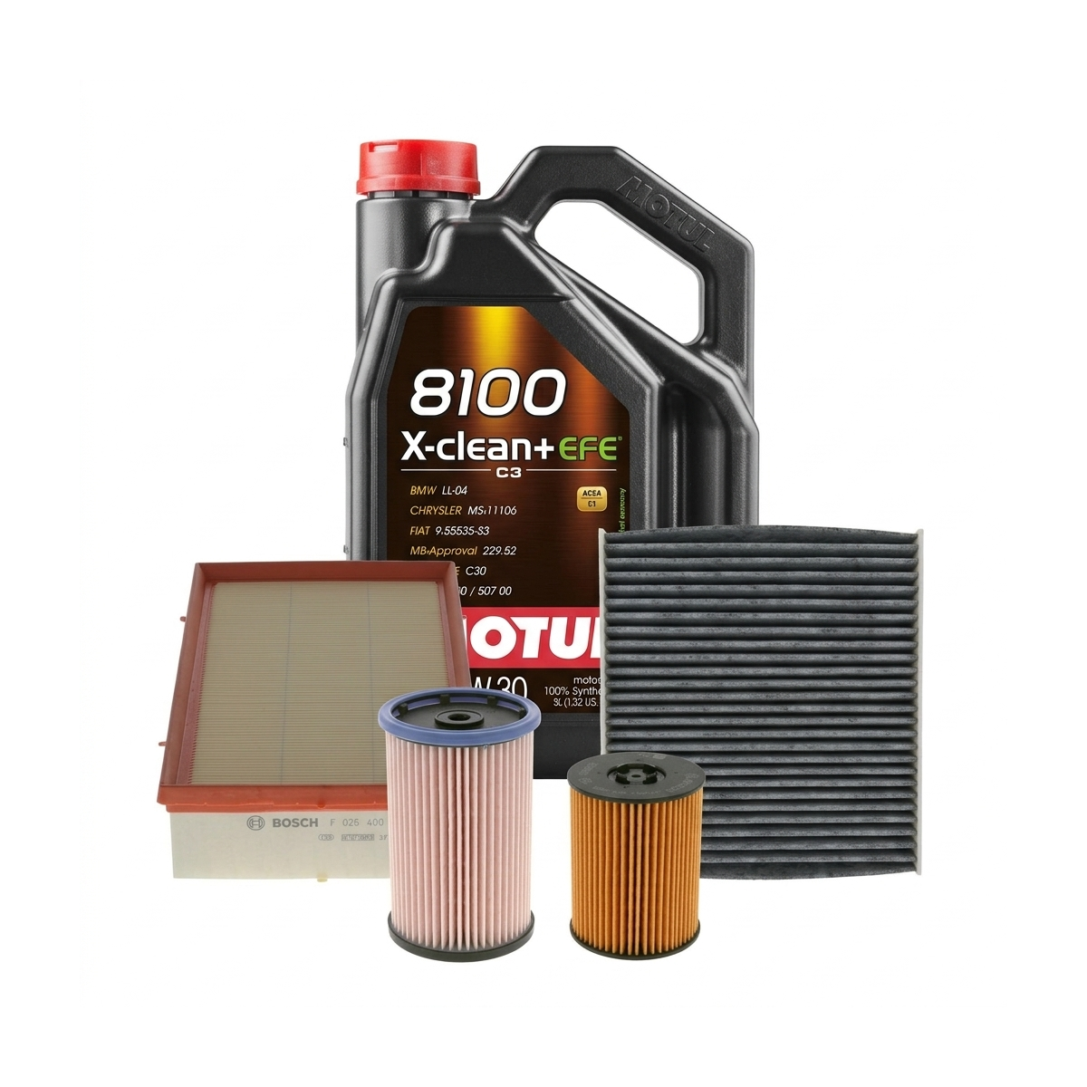 Kit revizie ulei Motul 8100 X-CLEAN+ EFE 0W-30 + filtre Skoda Octavia 3 2.0 TDI RS 184 CP – Bosch
