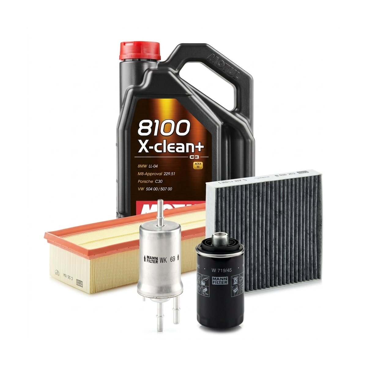 Kit revizie ulei Motul 8100 X-CLEAN+ 5W-30 + filtre Skoda Superb 2 2.0 TFSI 200 CP – MANN