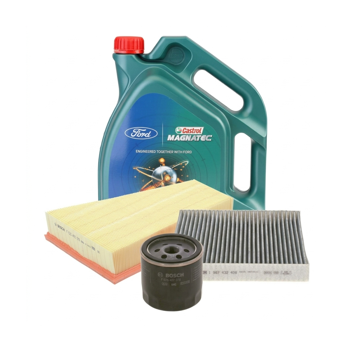 Kit revizie ulei Castrol Ford Magnatec A5 5W-30 + filtre Ford Mondeo 4 1.6 EcoBoost 160 CP – Bosch