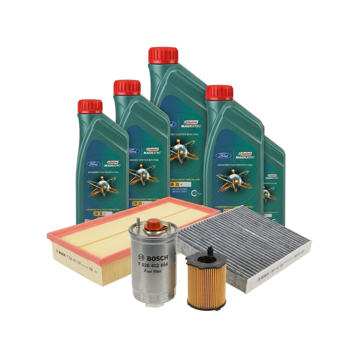 Kit revizie ulei Castrol Ford Magnatec A5 5W-30 + filtre Ford Mondeo 4 1.6 TDCi 115 CP – Bosch
