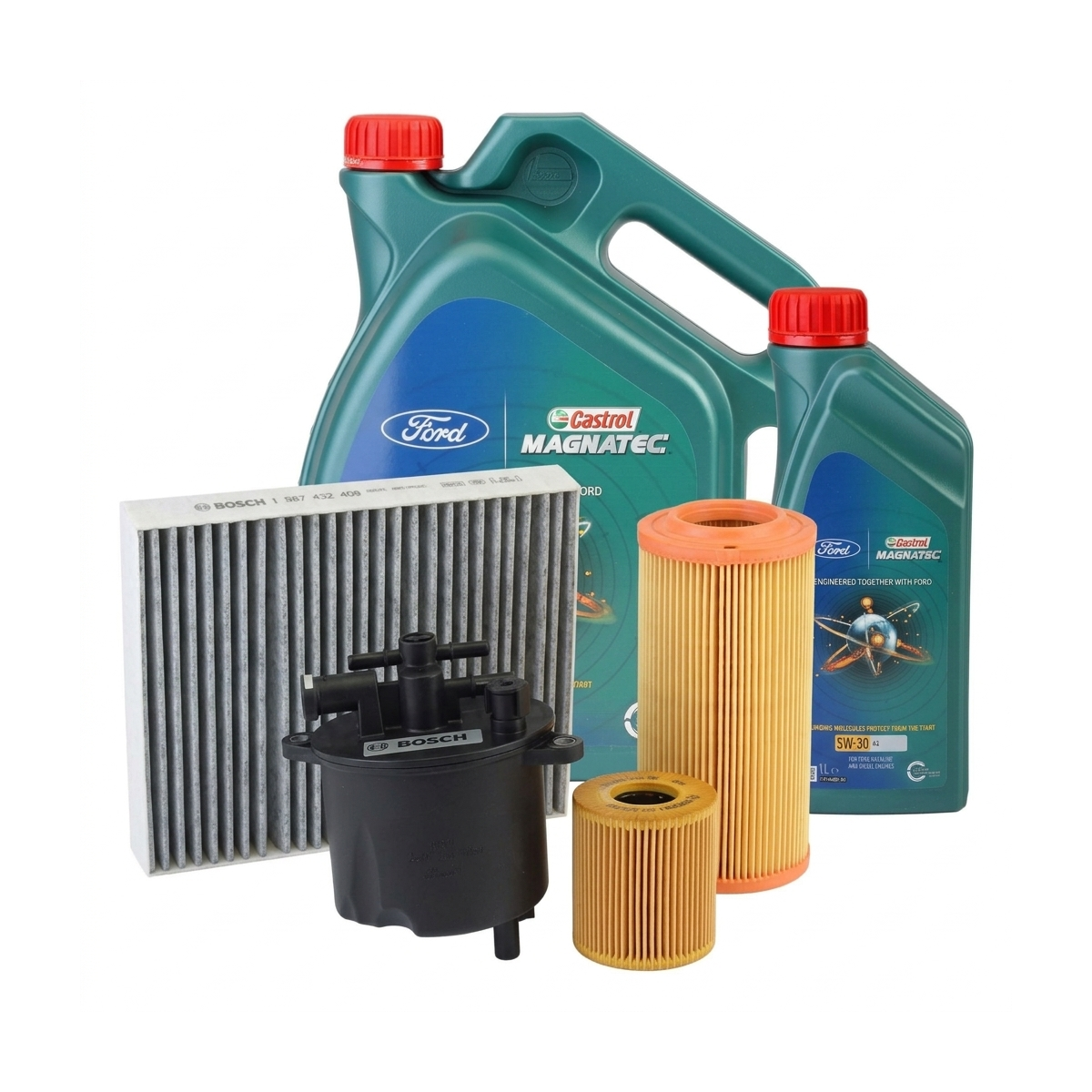 Kit revizie ulei Castrol Ford Magnatec A5 5W-30 + filtre Ford Mondeo 4 2.2 TDCi 200 CP – Bosch
