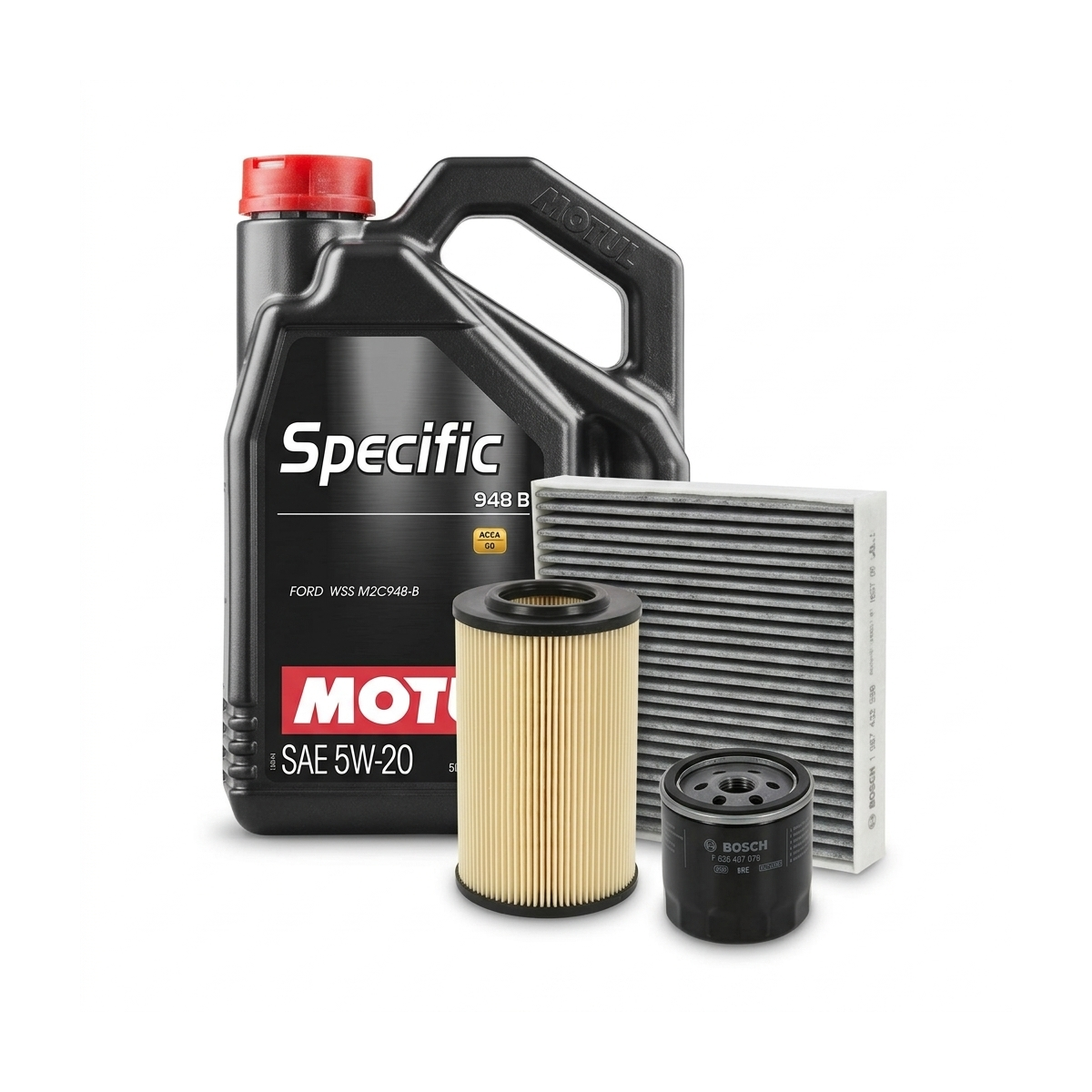 Kit revizie ulei Motul SPECIFIC 948B 5W-20 + filtre Ford Focus 3 1.6 Flexifuel 120 CP – Bosch