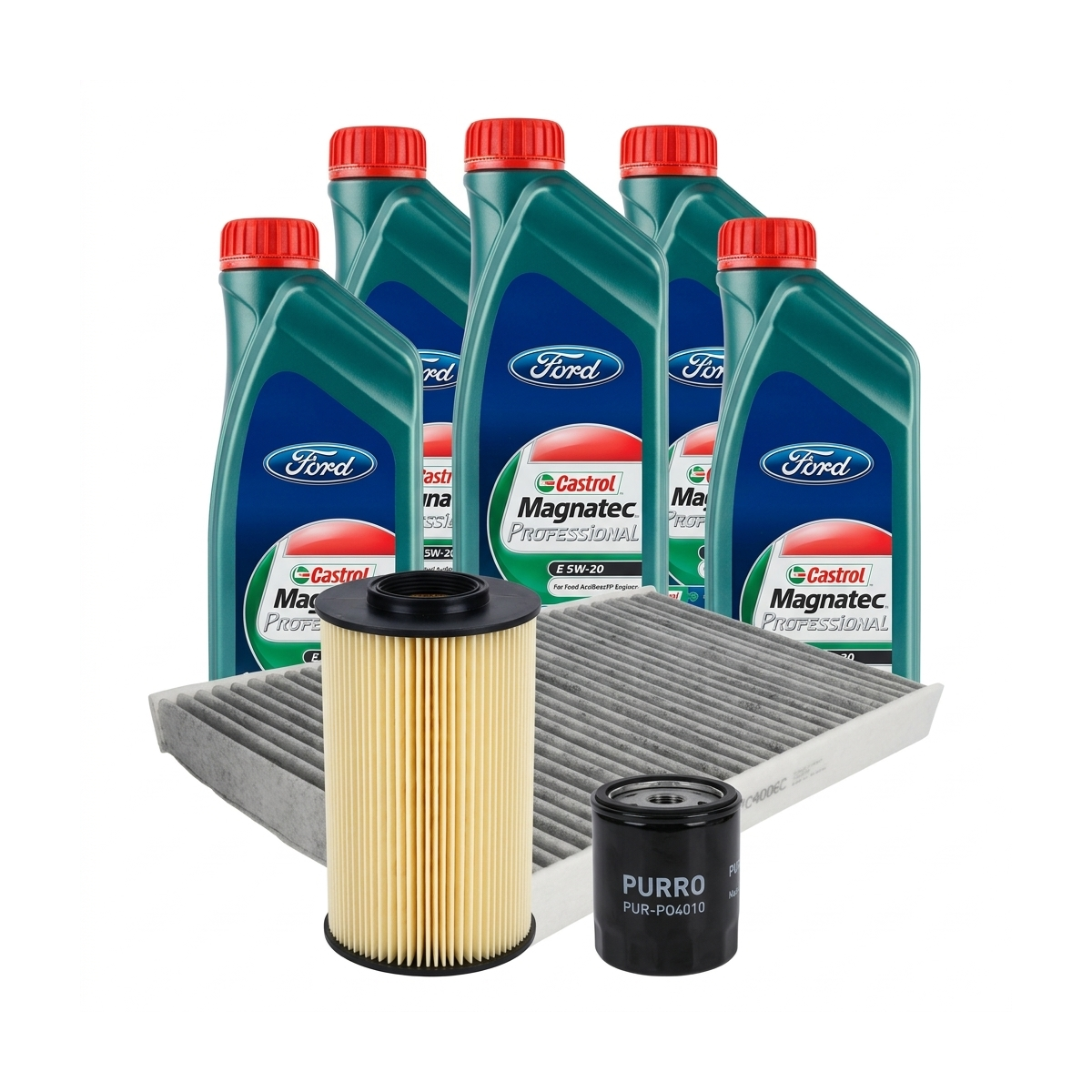 Kit revizie ulei Castrol Magnatec Professional Ford 5W-20 + filtre Ford Focus 3 1.6 Flexifuel 120 CP – PURRO