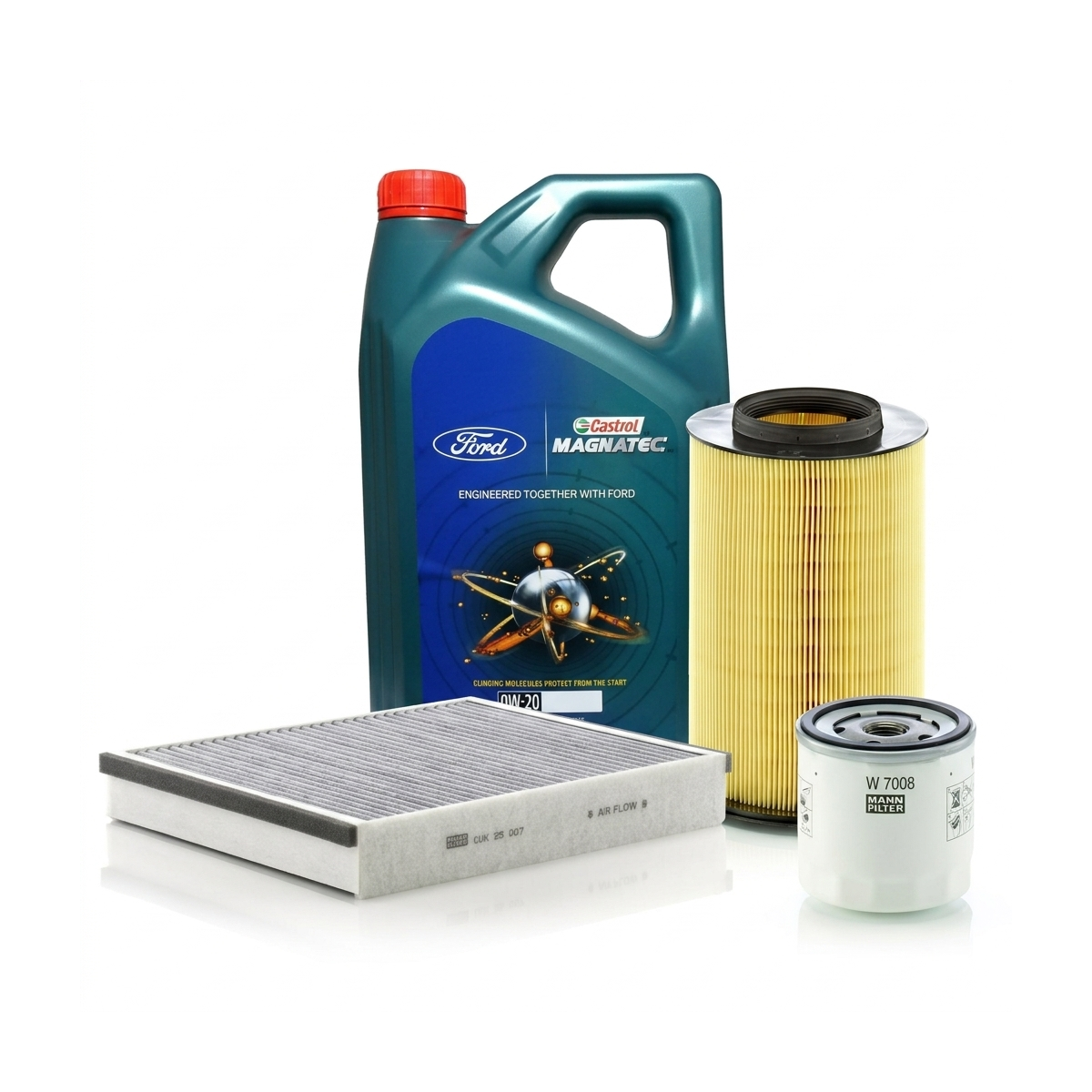 Kit revizie ulei Castrol Ford Magnatec 0W-20 + filtre Ford Focus 3 1.6 EcoBoost 150 CP – MANN