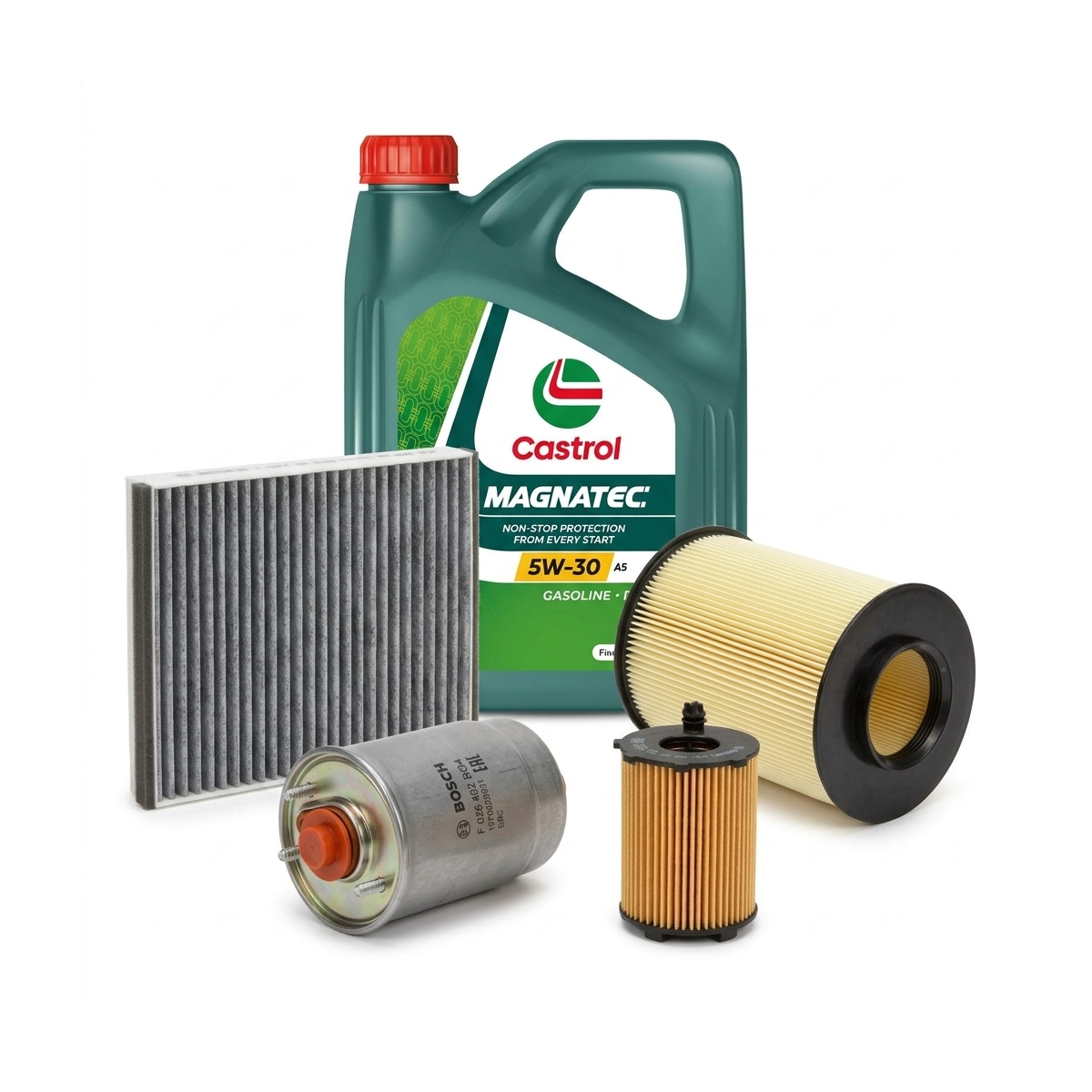Kit revizie ulei Castrol MAGNATEC 5W-30 A5 + filtre Ford Focus 3 1.6 TDCi 95 CP – Bosch