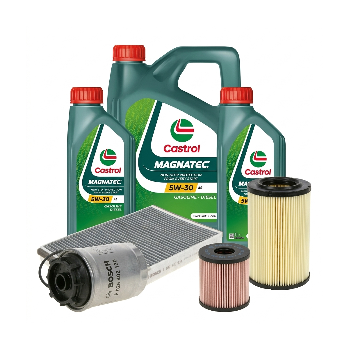Kit revizie ulei Castrol MAGNATEC 5W-30 A5 + filtre Ford Focus 3 2.0 TDCi 115 CP – Bosch