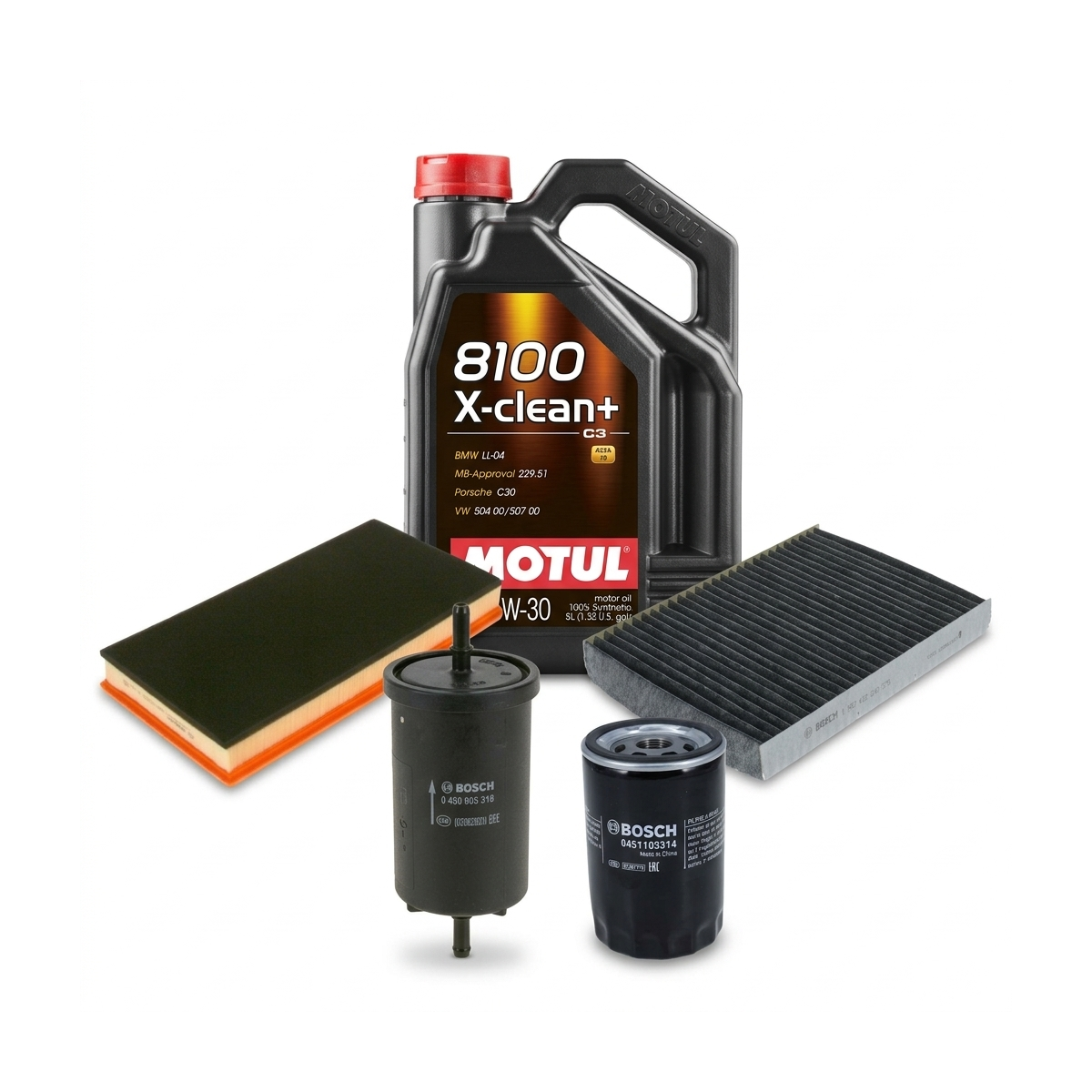 Kit revizie ulei Motul 8100 X-CLEAN+ 5W-30 + filtre VW Golf 4 1.8 125 CP – Bosch