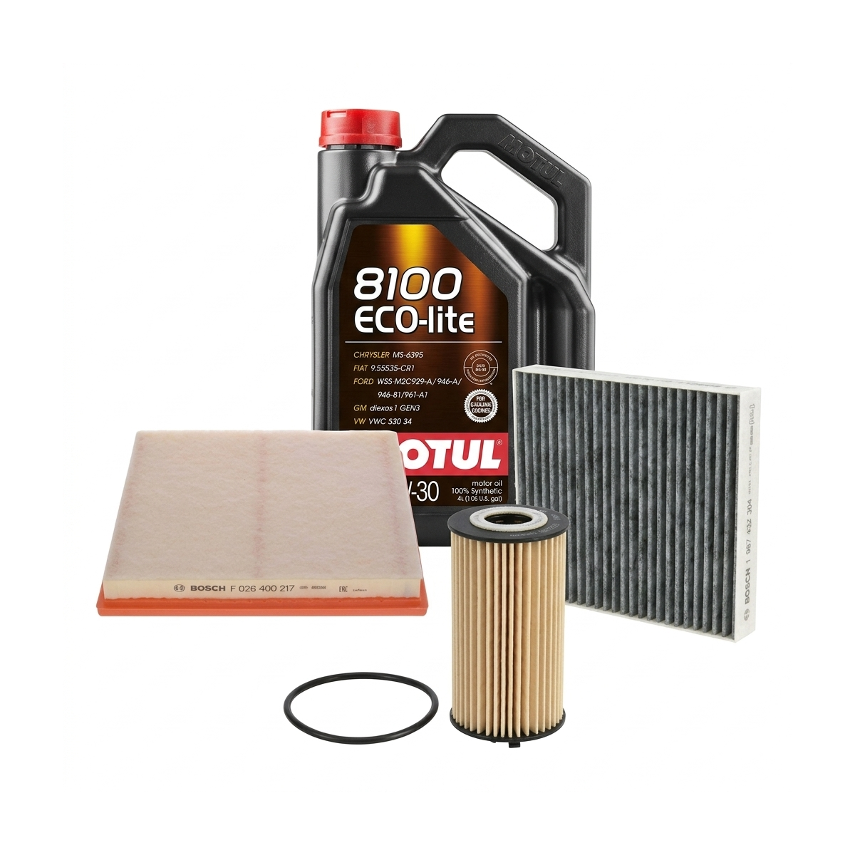 Kit revizie ulei Motul 8100 ECO-LITE 5W-30 + filtre Opel Astra J 1.4 Turbo 120 CP – Bosch