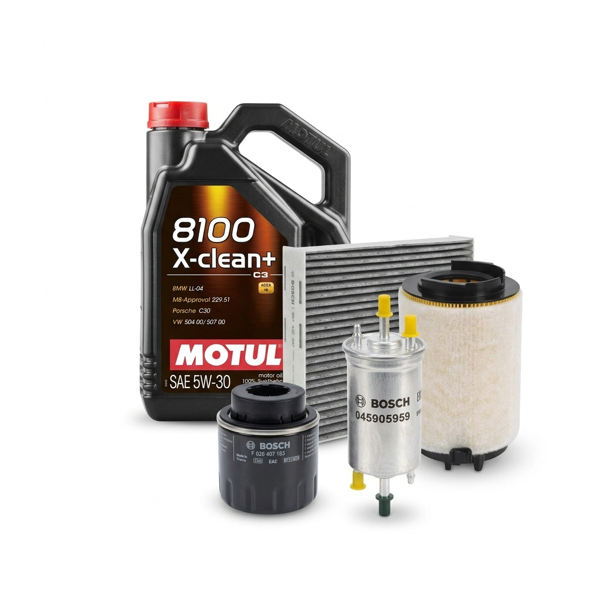 Kit revizie ulei Motul 8100 X-CLEAN+ 5W-30 + filtre VW Golf 6 1.2 TSI 86 CP – Bosch