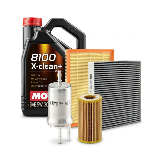 Kit revizie ulei Motul 8100 X-CLEAN+ 5W-30 + filtre VW Golf 6 2.0 R 4motion 265 CP – MANN
