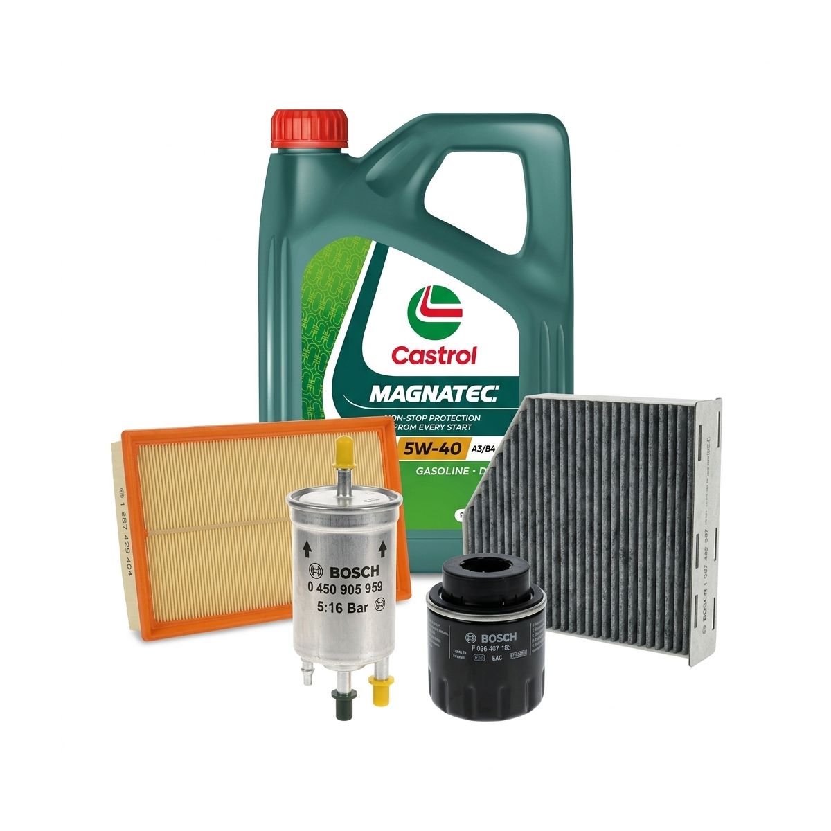 Kit revizie ulei Castrol MAGNATEC 5W-40 A3/B4 + filtre VW Jetta 4 1.4 TSI 160 CP – Bosch