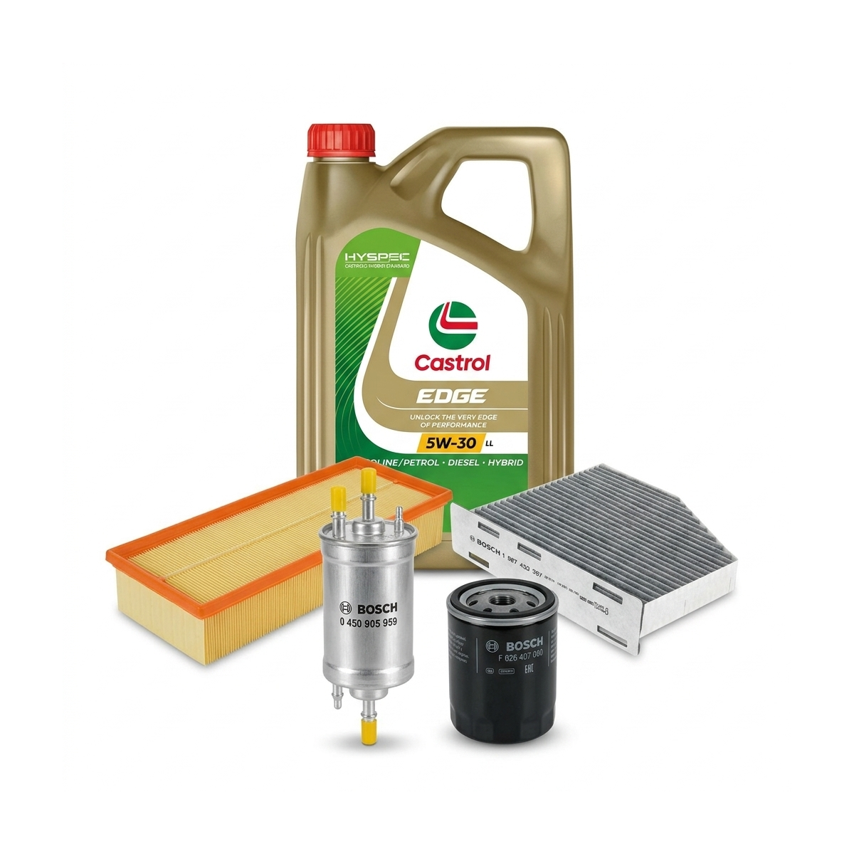 Kit revizie ulei Castrol EDGE 5W-30 LL + filtre VW Jetta 4 2.0 TFSI 200 CP – Bosch